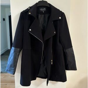 ⭐️2/$100⭐️Parkhurst 🇨🇦 Black Biker Drape Jacket with Faux Leather Sleeves Size M